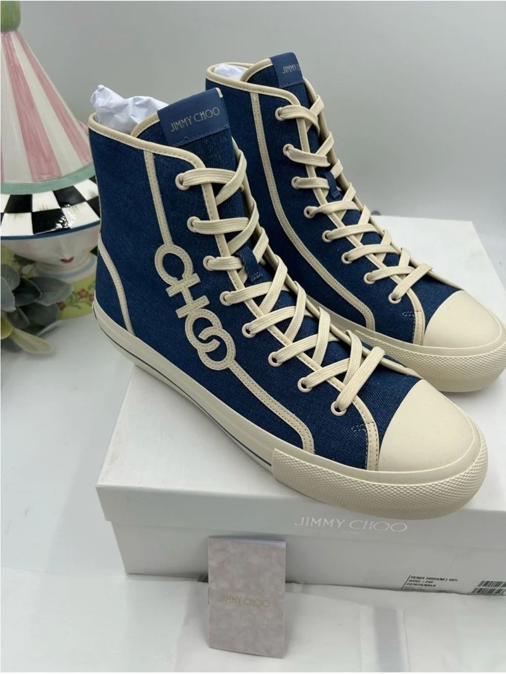 Men’s Jimmy Choo FENIX denim high top logo sneakers size 44.5
